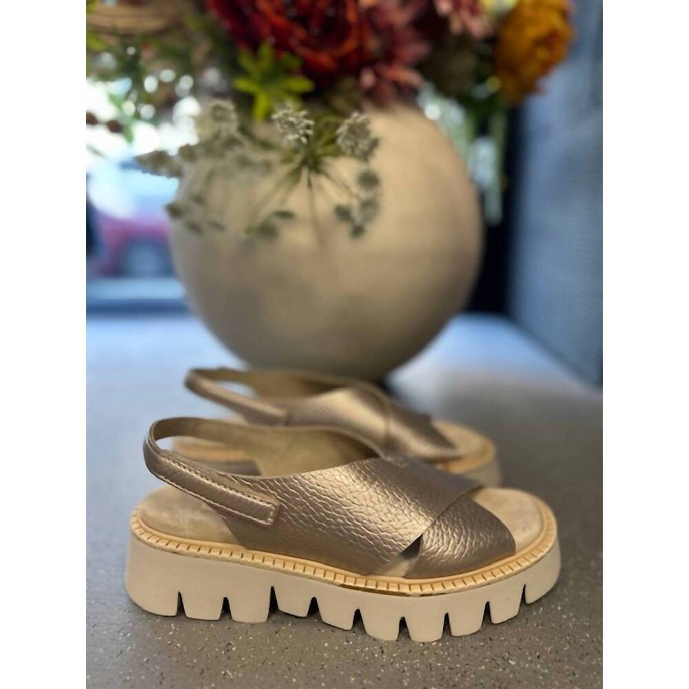 NEW PEDRO GARCIA women's reme-03 sandal in white gold cervo lame